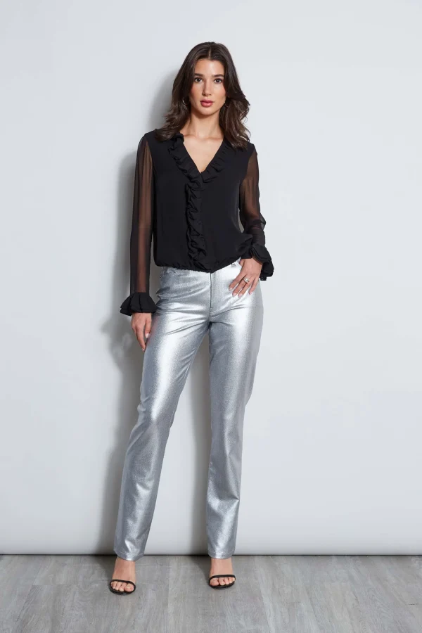 Elie Tahari Bottoms-Metallic Stretch Twill Jeans