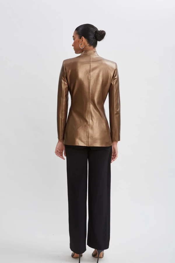 Elie Tahari Jackets & Blazers-Metallic Vegan Leather Belted Blazer