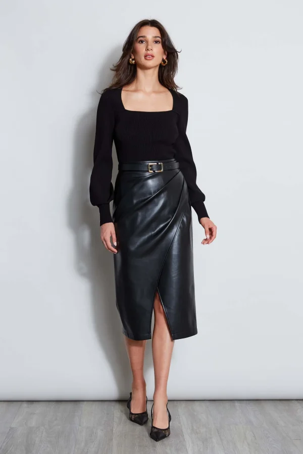 Elie Tahari Bottoms | Suiting-Midi Vegan Leather Wrap Skirt