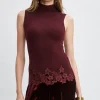 Elie Tahari Tops & Sweaters-Mock Neck Lace Hem Sleeveless Sweater