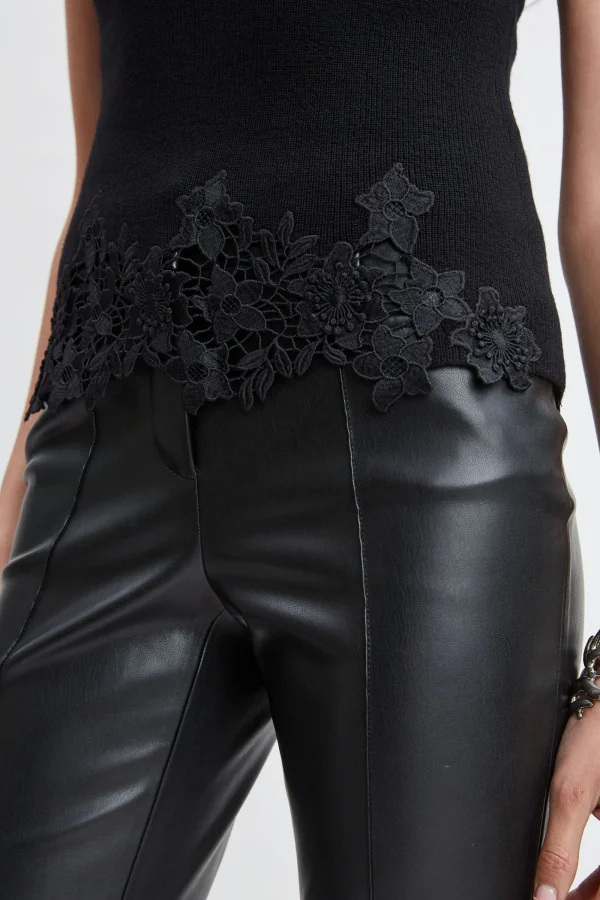 Elie Tahari Tops & Sweaters-Mock Neck Lace Hem Sleeveless Sweater