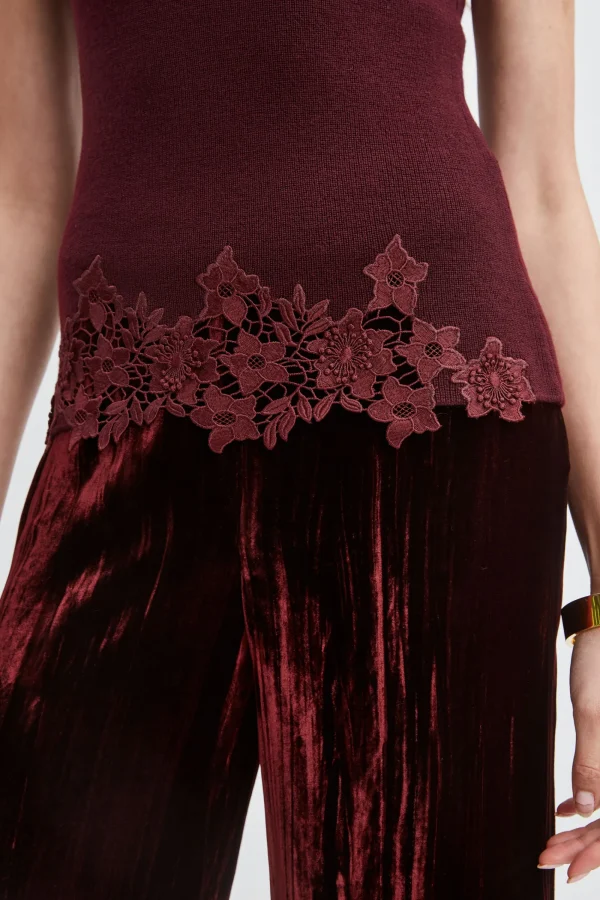 Elie Tahari Tops & Sweaters-Mock Neck Lace Hem Sleeveless Sweater