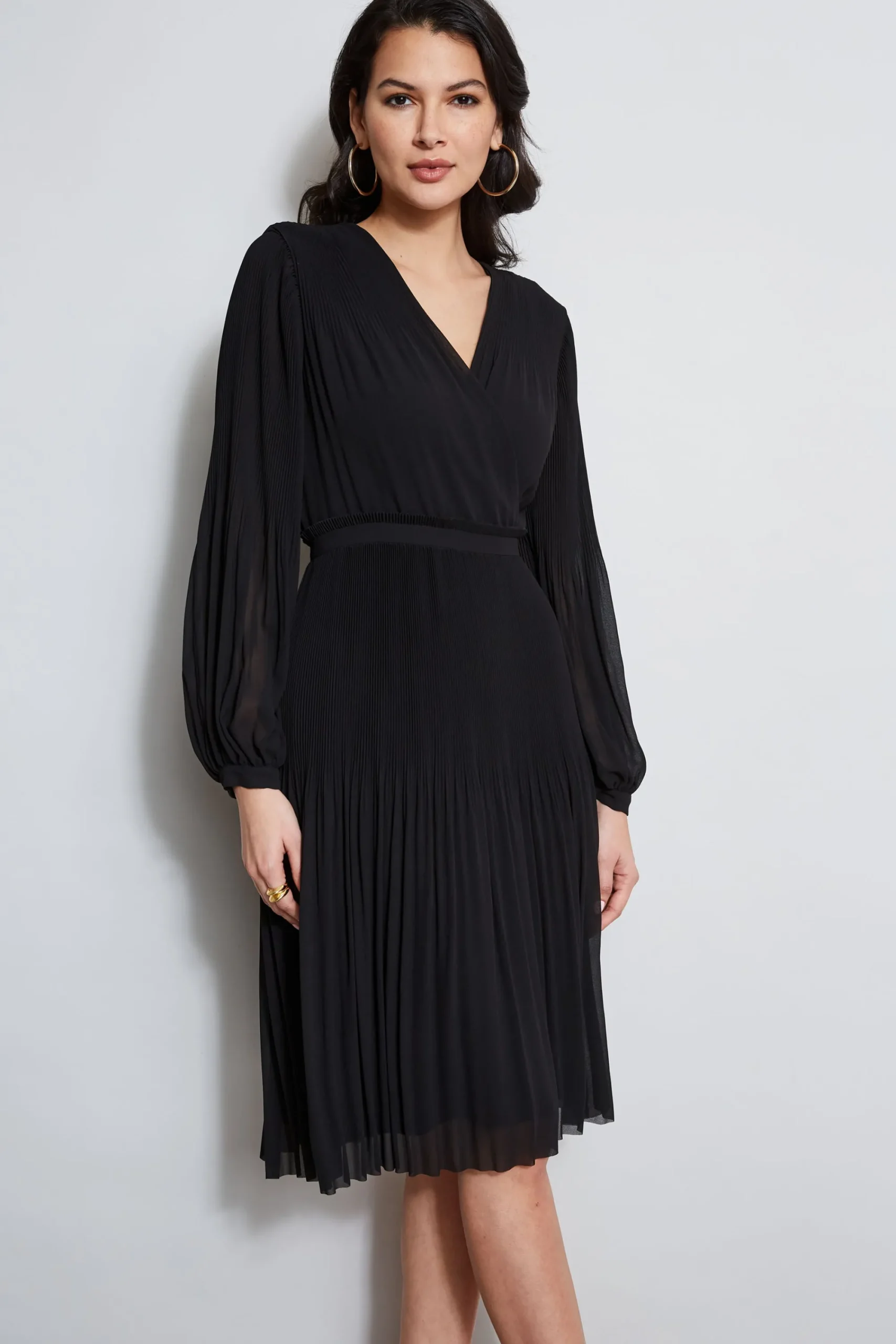 mock_wrap_pleated_dress_1.webp Elie Tahari Dresses & Jumpsuits | Long Sleeve Dresses-Mock Wrap Pleated Dress