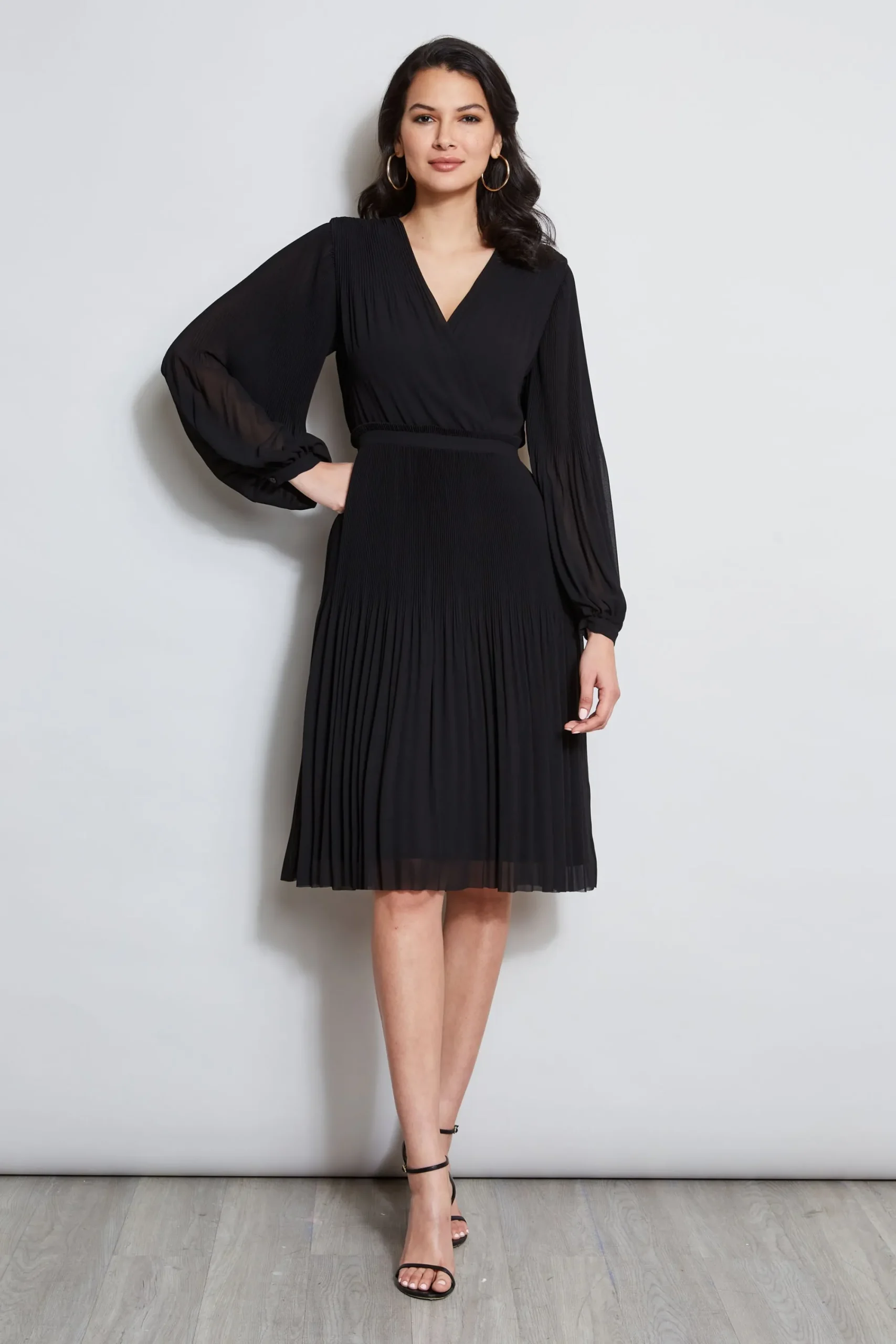 mock_wrap_pleated_dress_5.webp Elie Tahari Dresses & Jumpsuits | Long Sleeve Dresses-Mock Wrap Pleated Dress