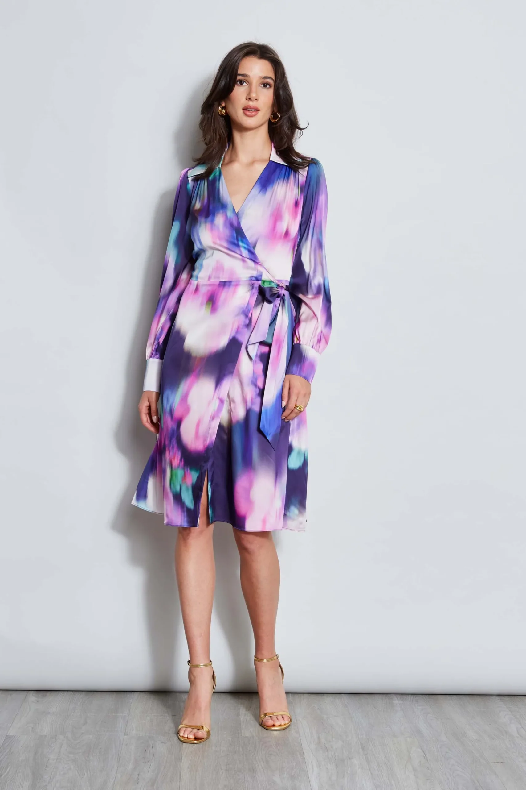 moire_floral_wrap_dress_4.webp Elie Tahari Dresses & Jumpsuits | Midi Dresses-Moire Floral Wrap Dress