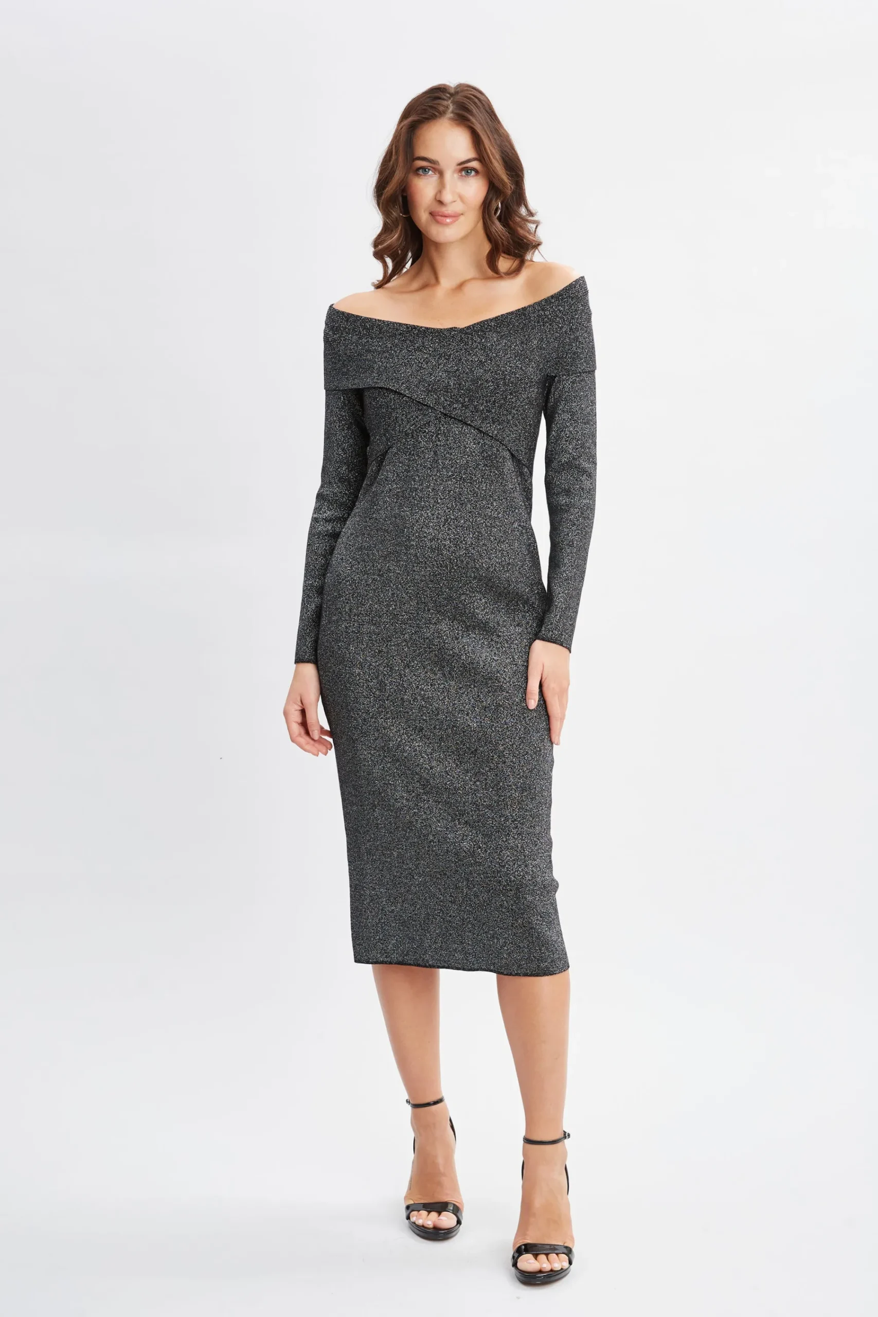 off_shoulder_metallic_swe_0.webp Elie Tahari Dresses & Jumpsuits-Off Shoulder Metallic Sweater Dress