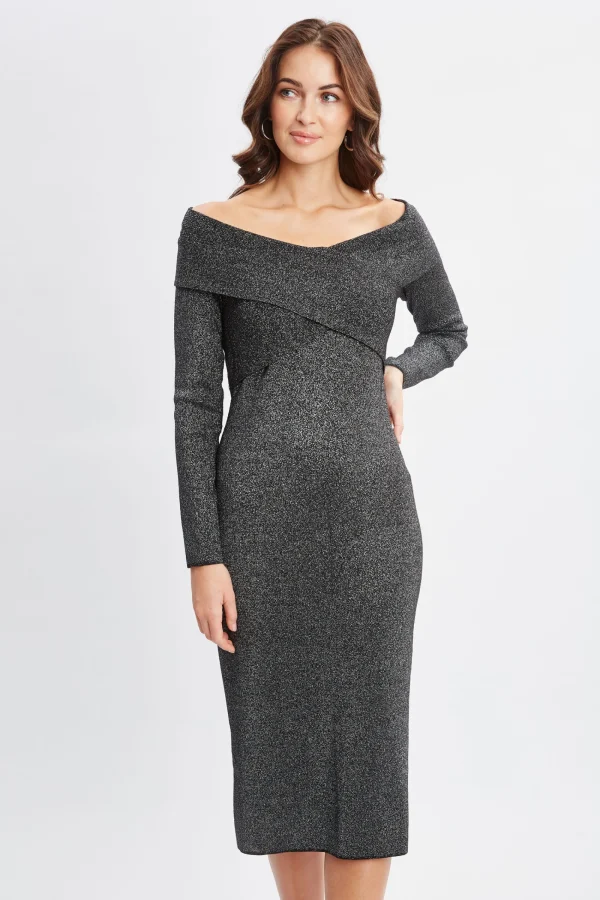 Elie Tahari Dresses & Jumpsuits-Off Shoulder Metallic Sweater Dress