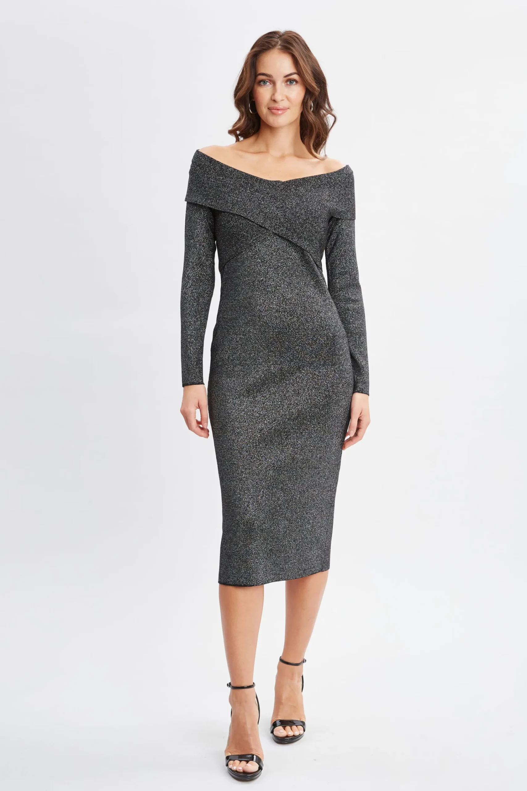 off_shoulder_metallic_swe_2.webp Elie Tahari Dresses & Jumpsuits-Off Shoulder Metallic Sweater Dress