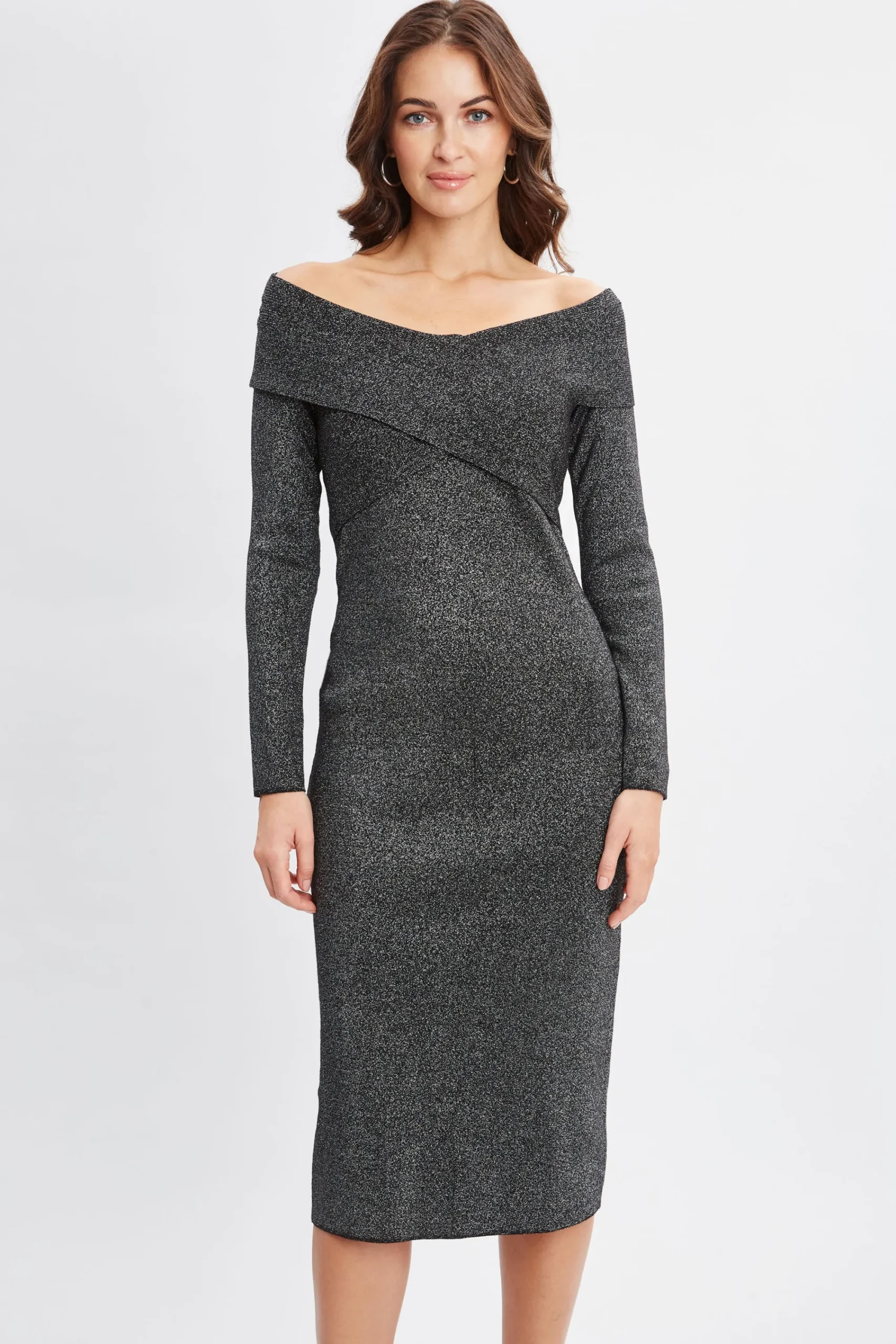 off_shoulder_metallic_swe_3.webp Elie Tahari Dresses & Jumpsuits-Off Shoulder Metallic Sweater Dress
