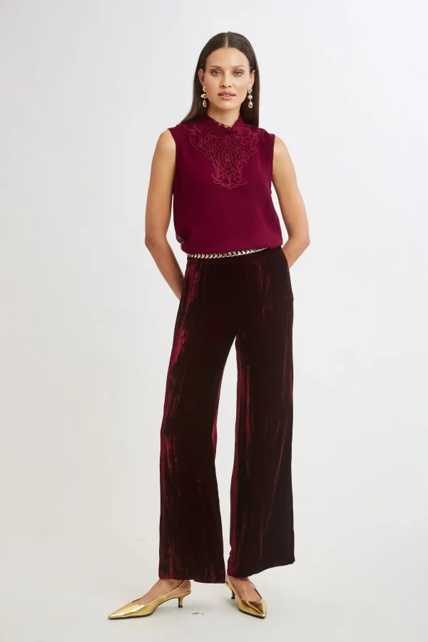 Elie Tahari Bottoms | Suiting-Plisse Velvet Fluid Pant