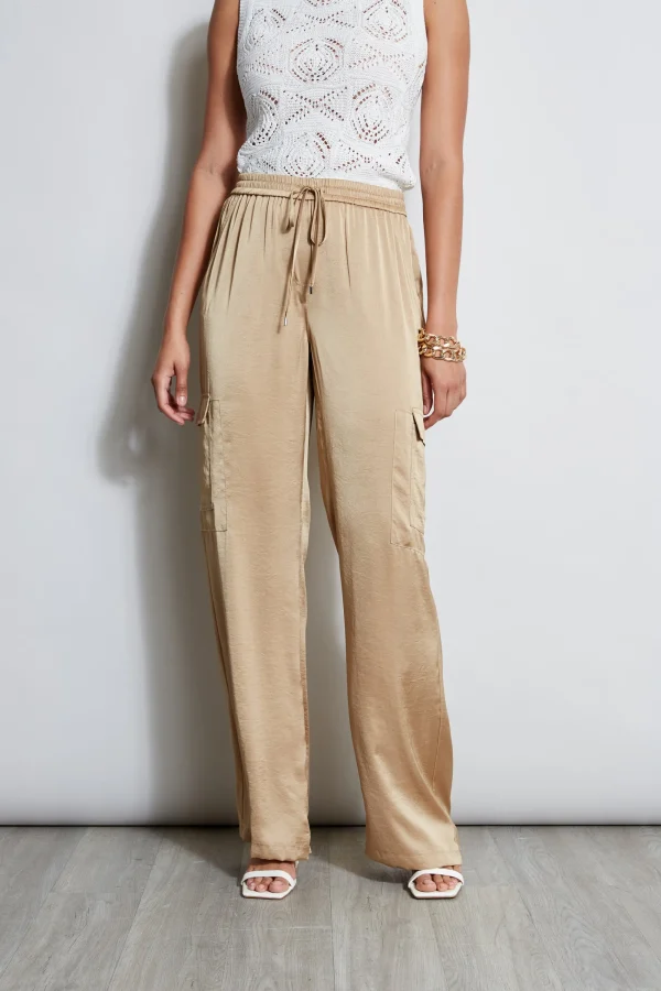 Elie Tahari Bottoms-Relaxed Satin Cargo Pant