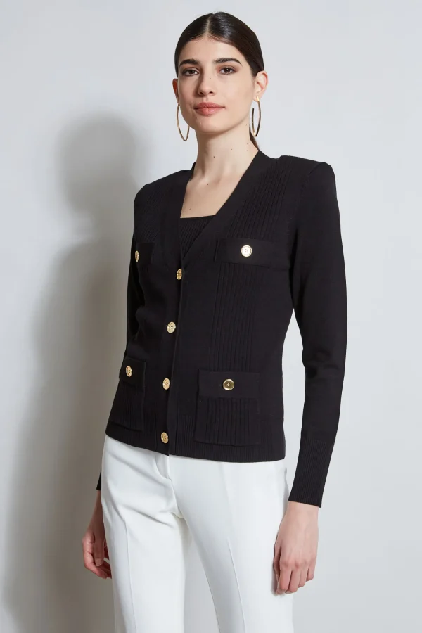 Elie Tahari Tops & Sweaters-Rib Button Sweater