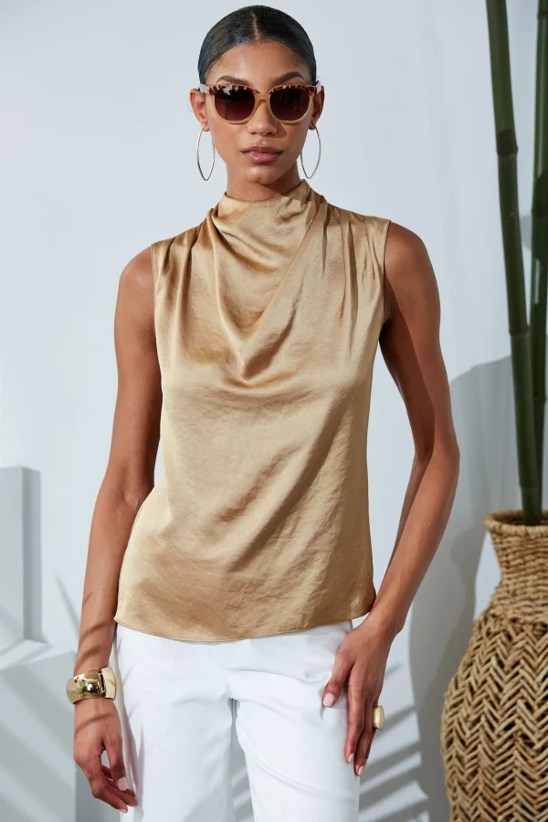 Elie Tahari Tops & Sweaters-Satin Draped Neck Top