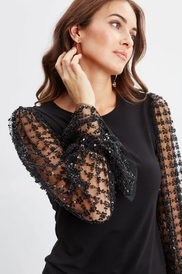 Elie Tahari Tops & Sweaters-Sequin Sleeve Knit