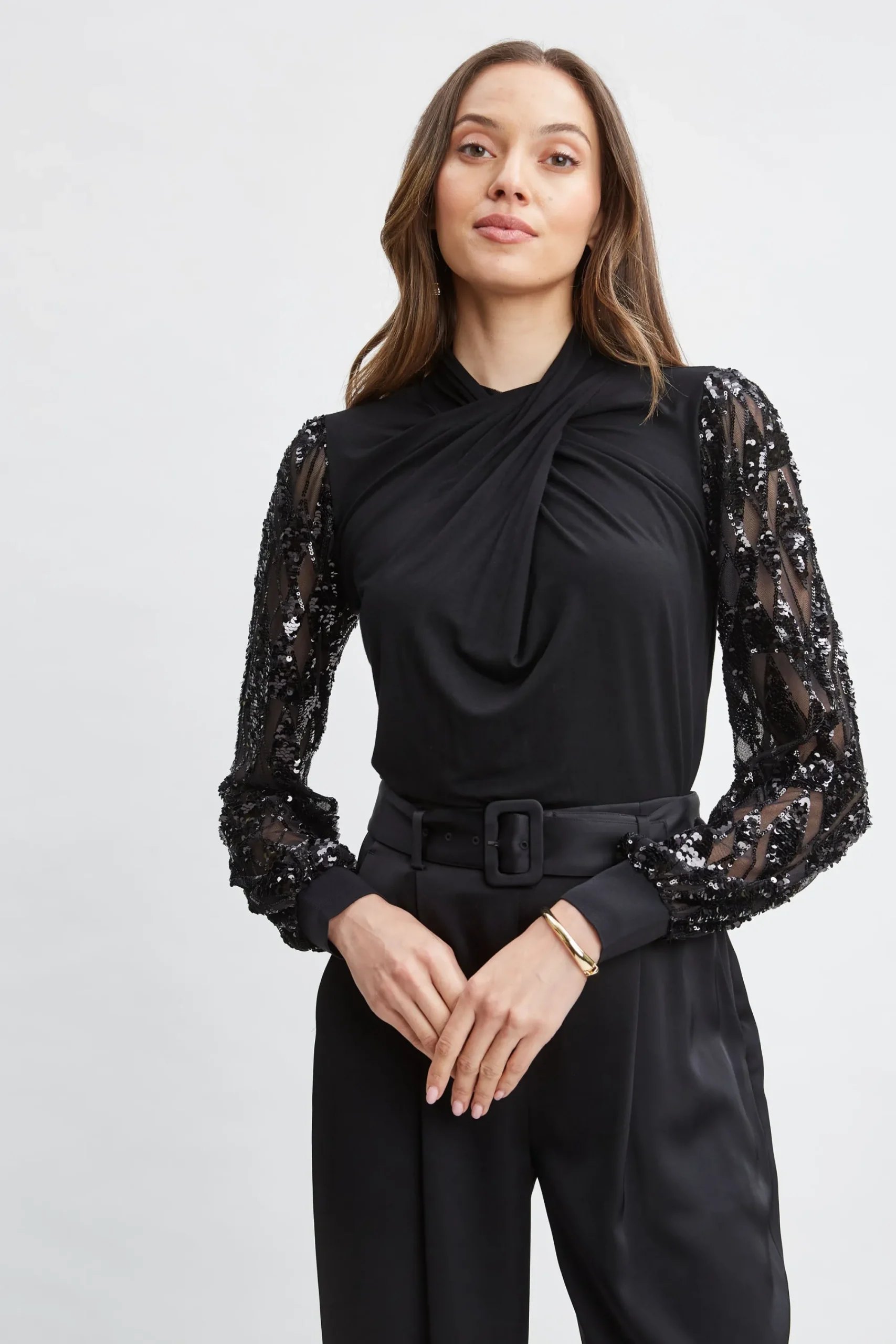 sequin_sleeve_twist_neck__2-1.webp Elie Tahari Tops & Sweaters-Sequin Sleeve Twist Neck Knit