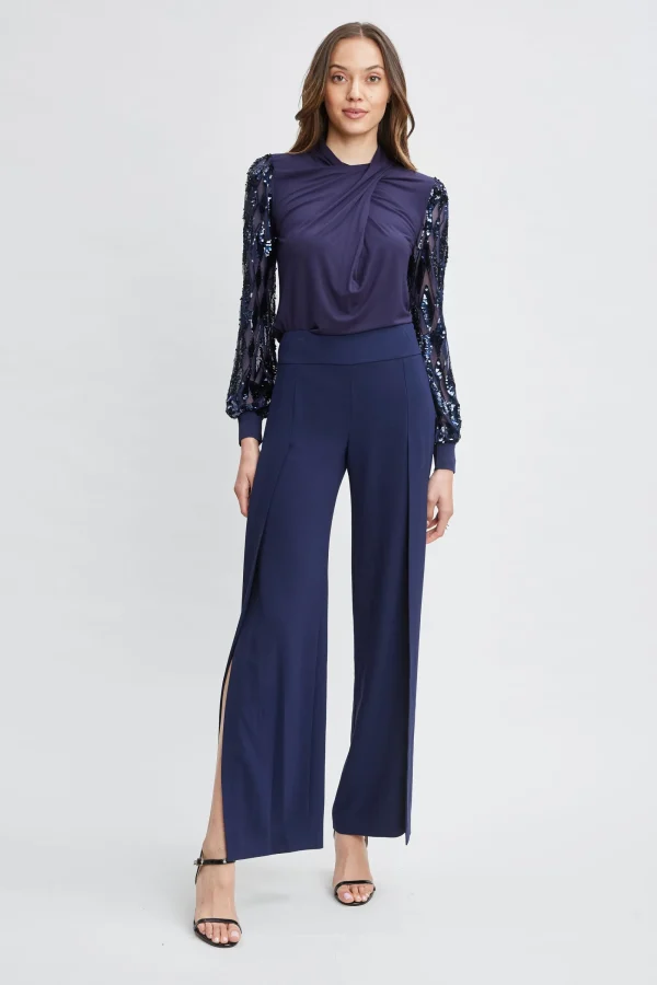 Elie Tahari Tops & Sweaters-Sequin Sleeve Twist Neck Knit