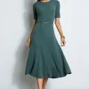 Elie Tahari Short Sleeve Dresses | Midi Dresses-Short Sleeve Cashmere Belted Dress