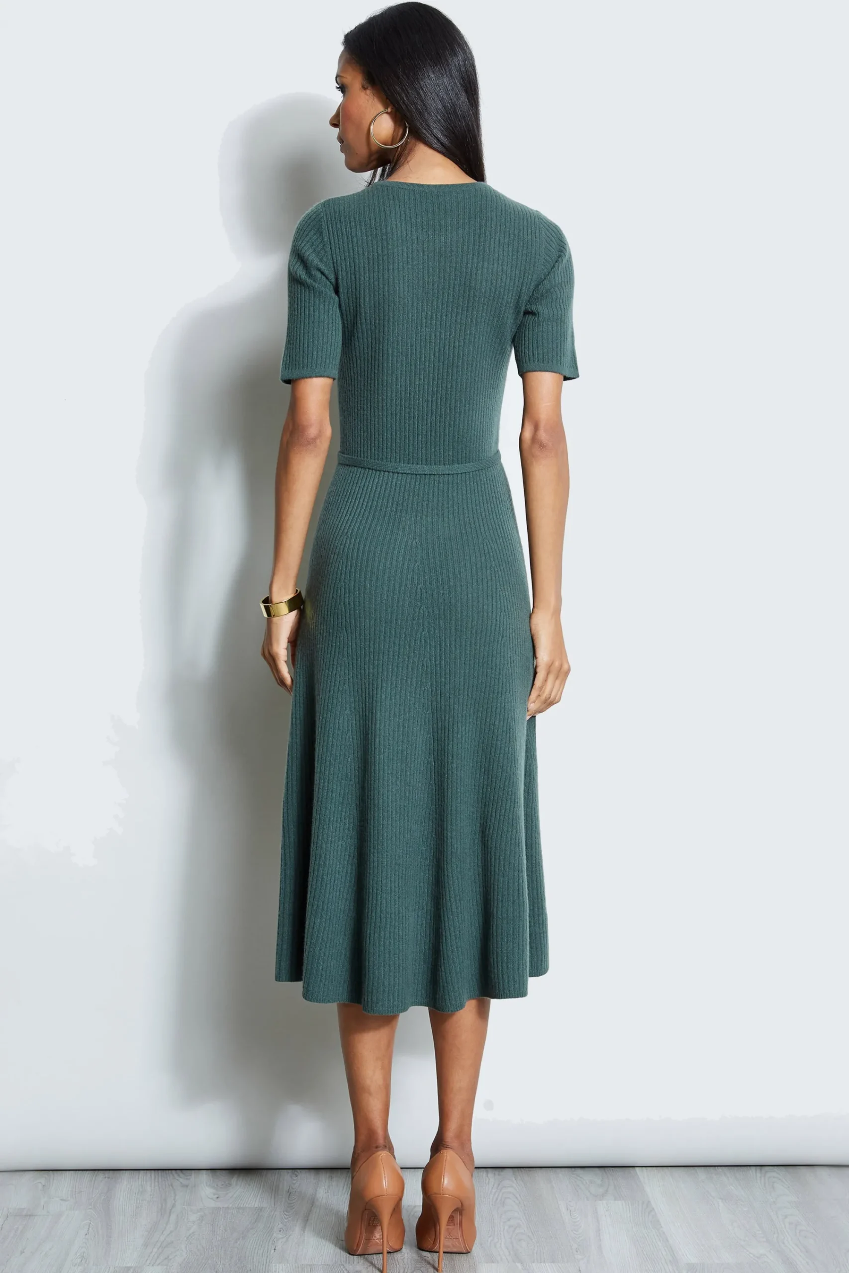 short_sleeve_cashmere_bel_4.webp Elie Tahari Short Sleeve Dresses | Midi Dresses-Short Sleeve Cashmere Belted Dress