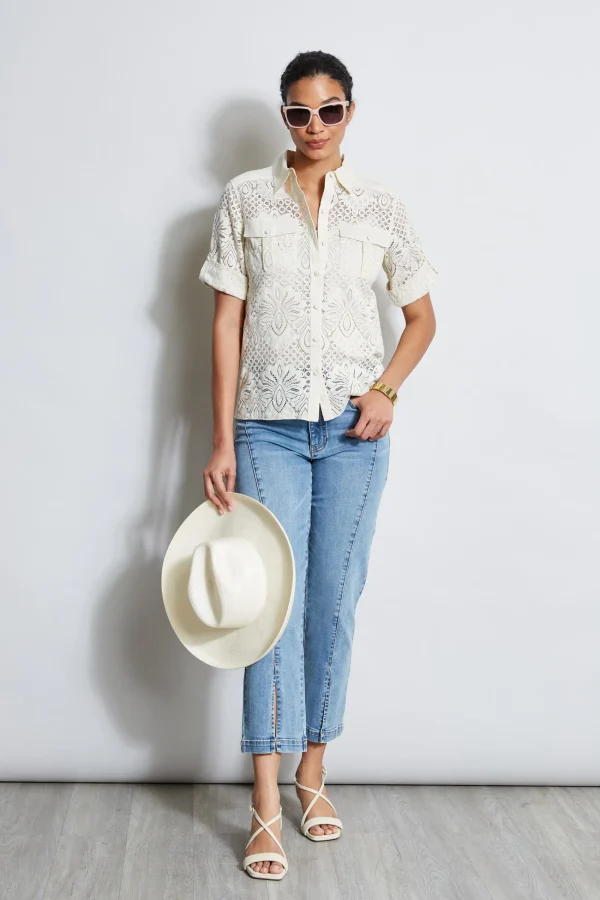 Elie Tahari Tops & Sweaters-Short Sleeve Lace Utility Shirt