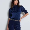 Elie Tahari Tops & Sweaters | Suiting-Short Sleeve Silk Satin Smocked Shirt