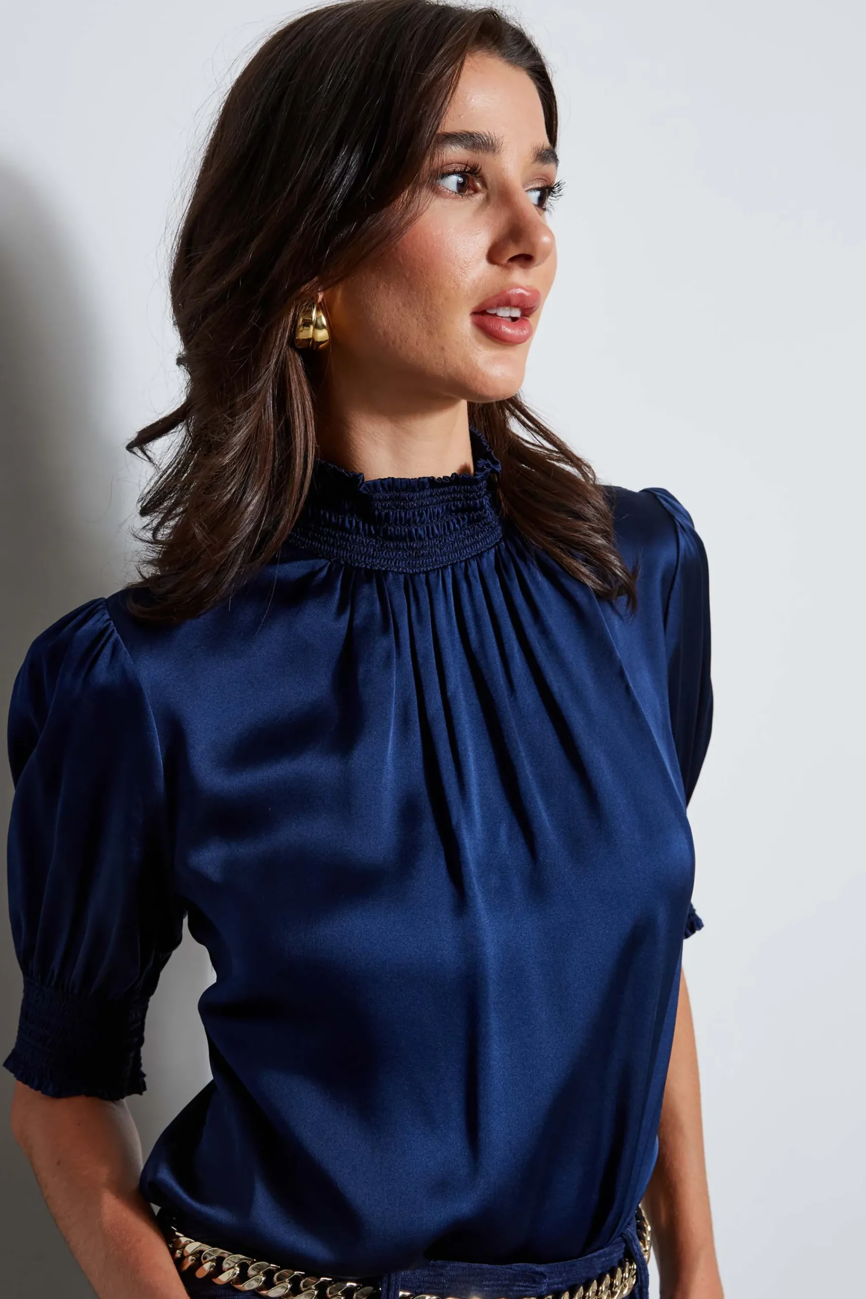 short_sleeve_silk_satin_s_5-1.webp Elie Tahari Tops & Sweaters | Suiting-Short Sleeve Silk Satin Smocked Shirt