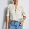 Elie Tahari Tops & Sweaters-Short Sleeve Silk Utility Shirt