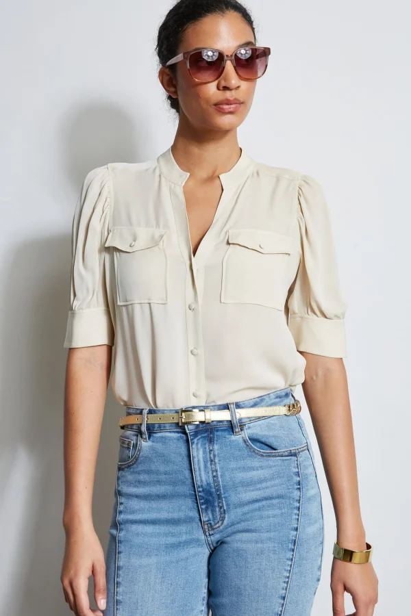 Elie Tahari Tops & Sweaters-Short Sleeve Silk Utility Shirt