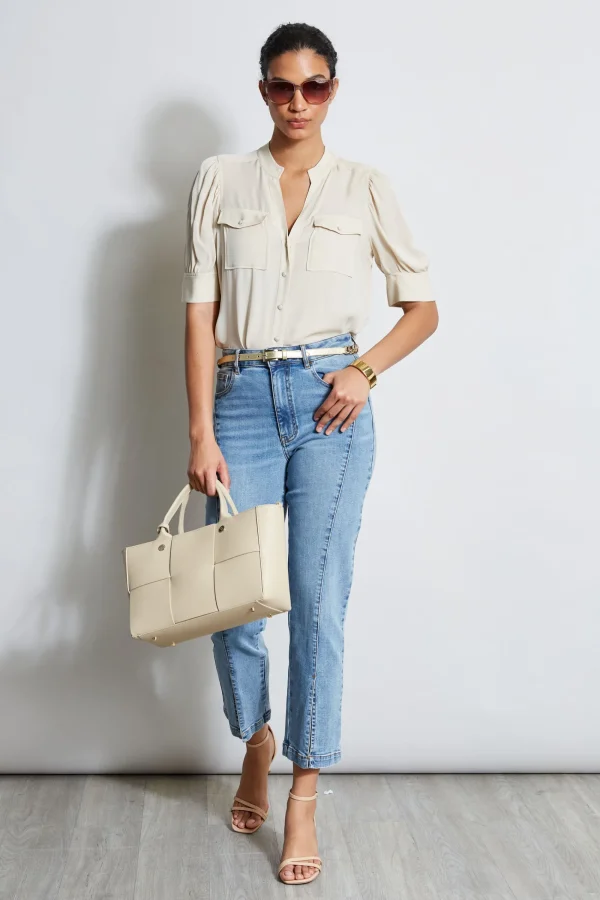 Elie Tahari Tops & Sweaters-Short Sleeve Silk Utility Shirt