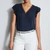 Elie Tahari Tops & Sweaters-Silk Flutter Sleeve Embroidered Shirt