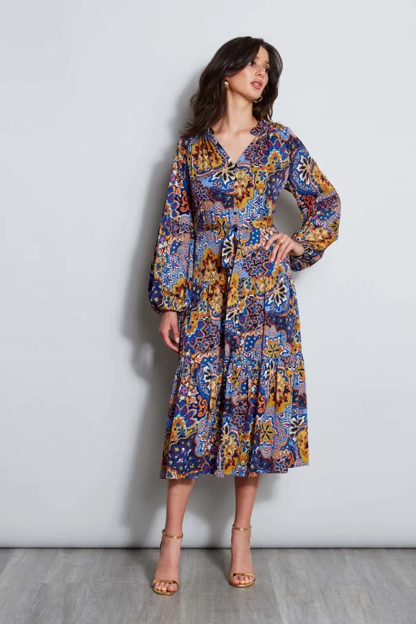 Elie Tahari Dresses & Jumpsuits | Long Sleeve Dresses-Silk Night Garden Midi Dress