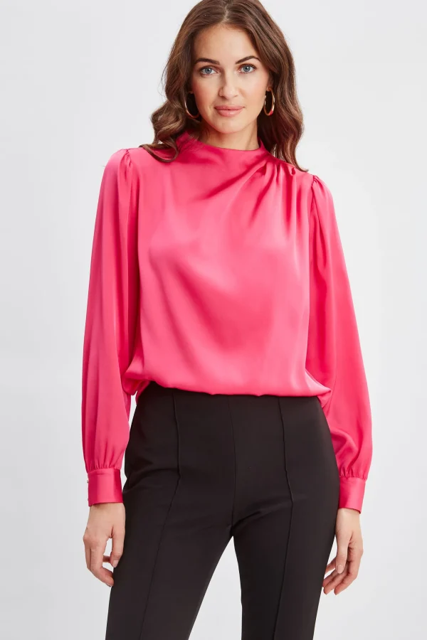 Elie Tahari Tops & Sweaters-Silk Pleated Draped Neck Shirt