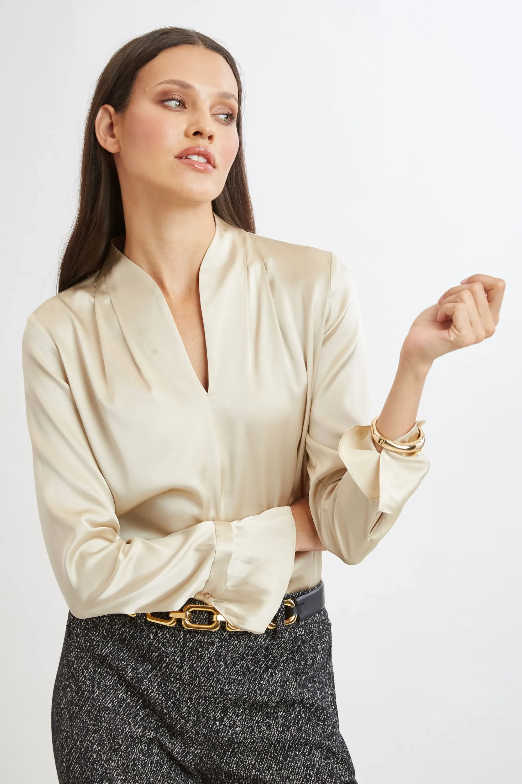 silk_satin_contour_neck_r_2.webp Elie Tahari Tops & Sweaters | Suiting-Silk Satin Contour Neck Ruffle Cuff Shirt