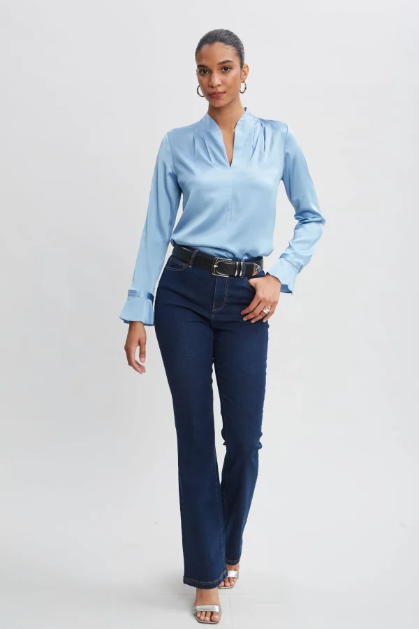 Elie Tahari Tops & Sweaters-Silk Satin Contour Neck Ruffle Cuff Shirt