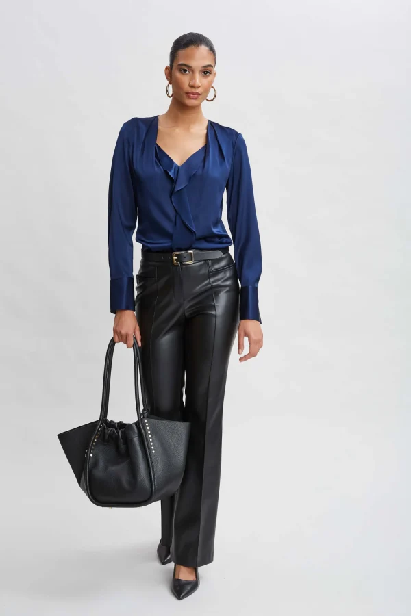 Elie Tahari Tops & Sweaters-Silk Satin Contour Ruffle Shirt