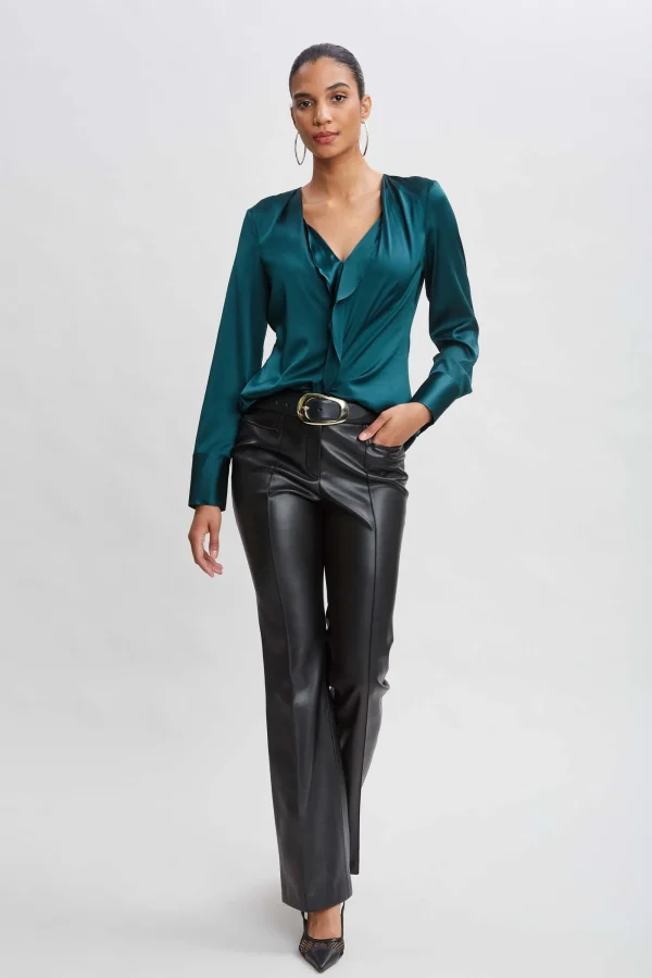 Elie Tahari Tops & Sweaters-Silk Satin Contour Ruffle Shirt