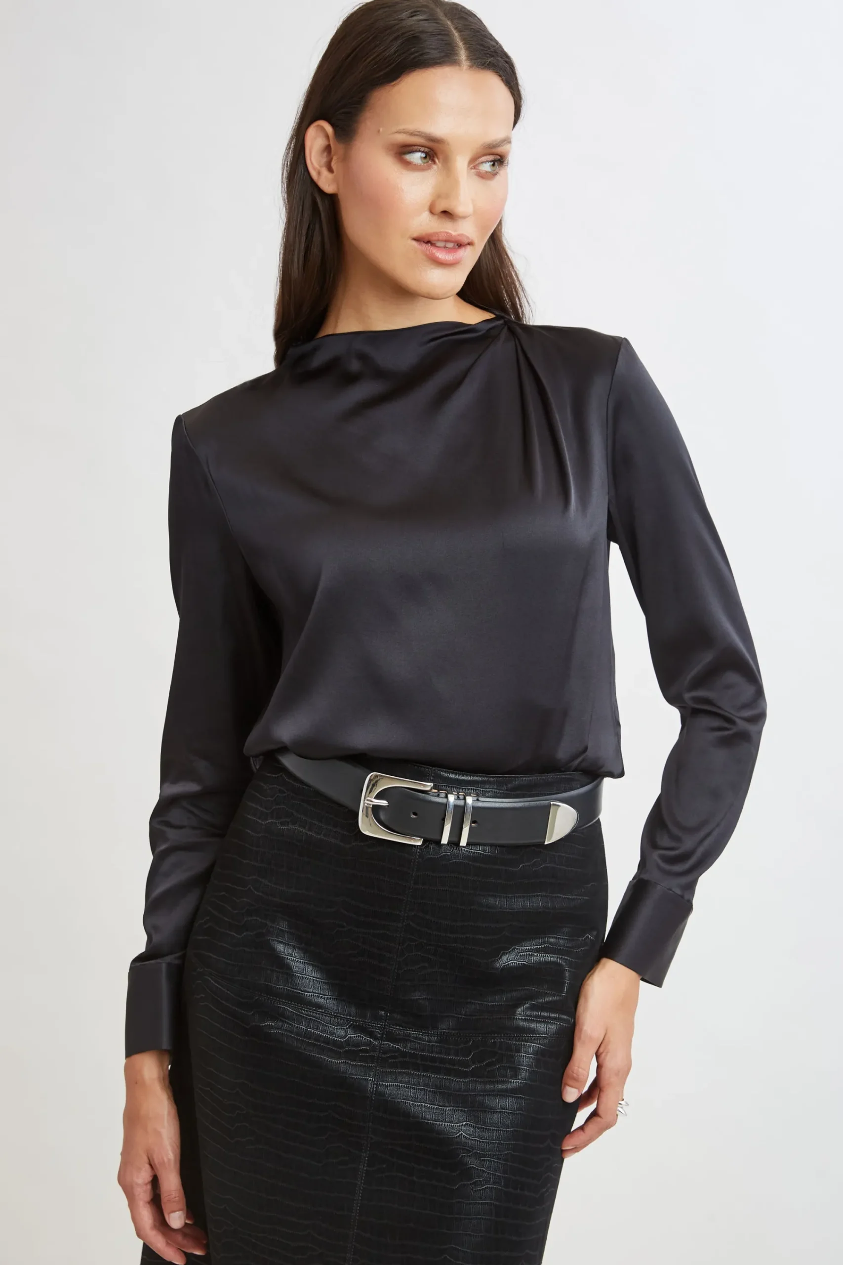 silk_satin_draped_neck_sh_0-1.webp Elie Tahari Tops & Sweaters-Silk Satin Draped Neck Shirt