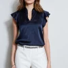 Elie Tahari Tops & Sweaters-Silk Satin Flutter Sleeve Shirt