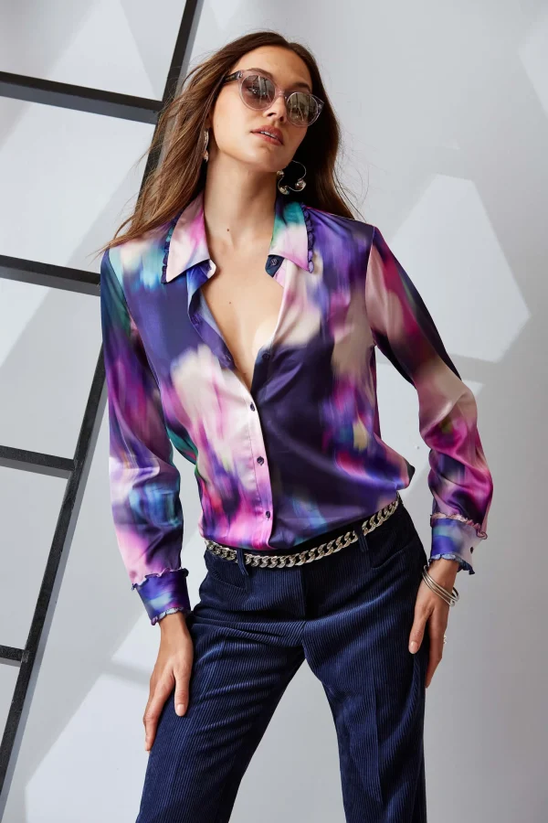 Elie Tahari Tops & Sweaters-Silk Satin Moire Floral Shirt