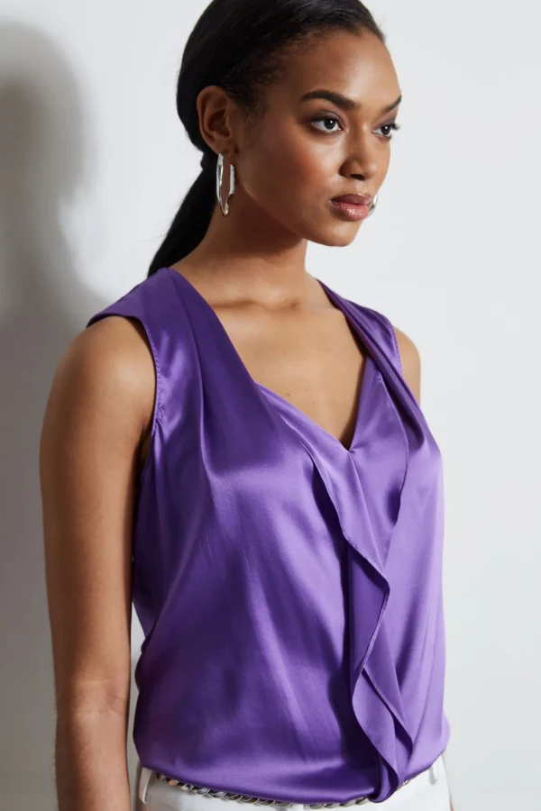 Elie Tahari Tops & Sweaters-Silk Satin Sleeveless Cascade Shirt