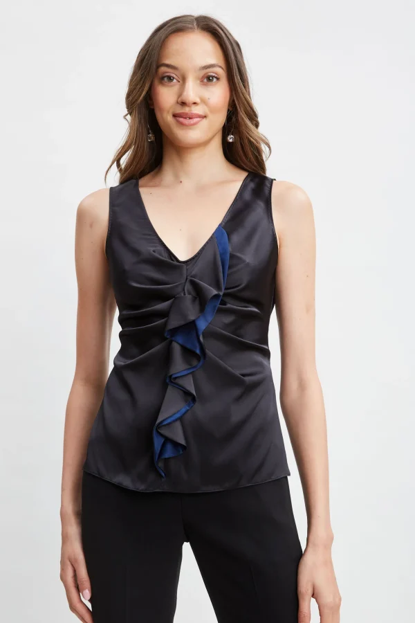 Elie Tahari Tops & Sweaters-Silk Satin Sleeveless Ruffle Top