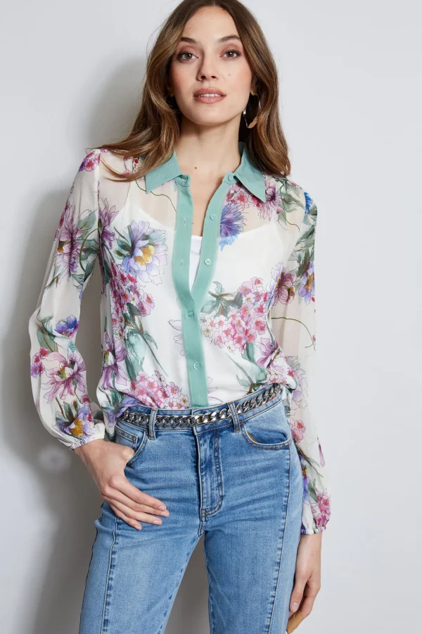 Elie Tahari Tops & Sweaters-Silk Wind Floral Button Down Shirt