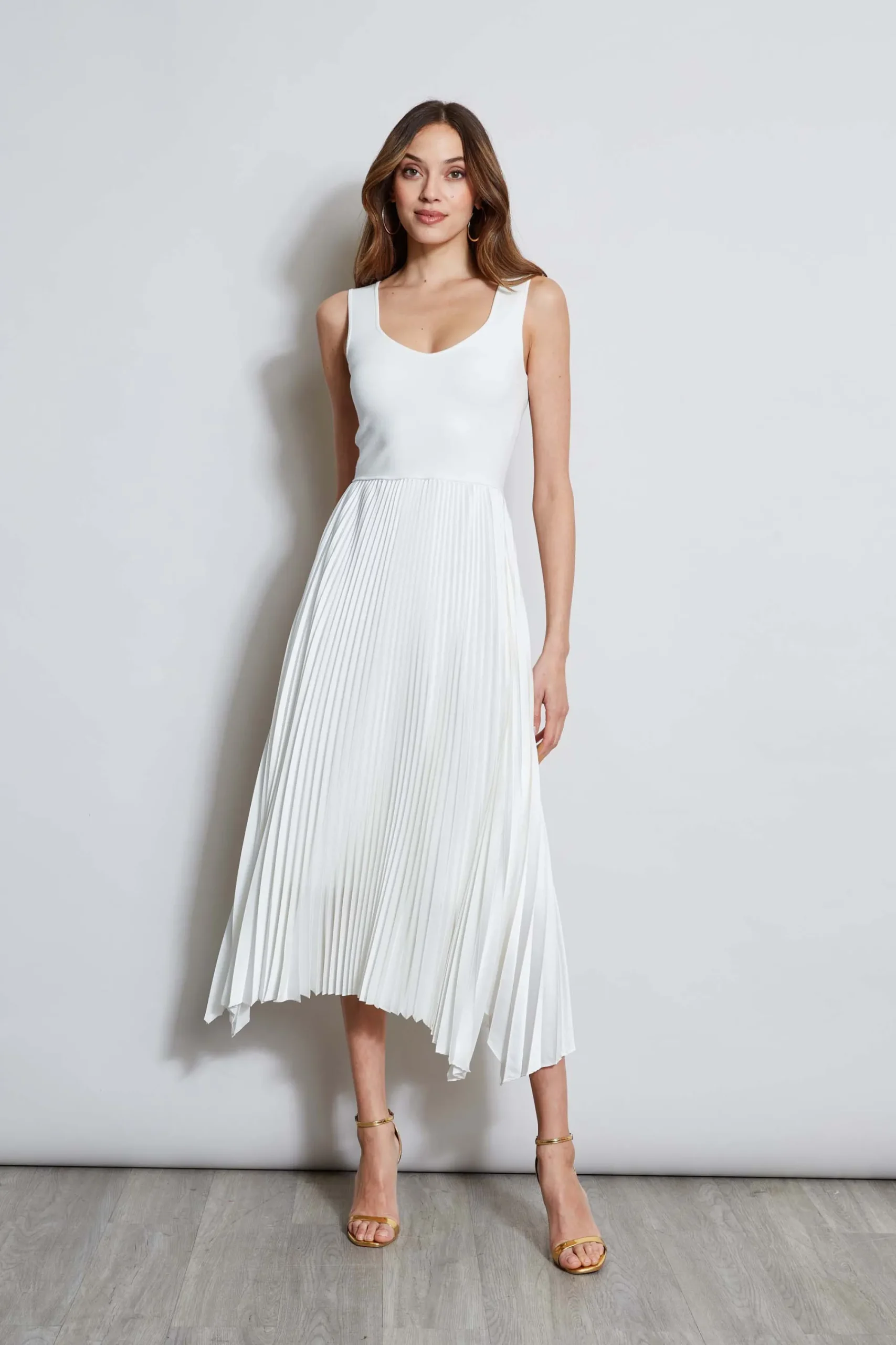 sleeveless_contour_pleate_0.webp Elie Tahari Dresses & Jumpsuits | Sleeveless Dresses-Sleeveless Contour Pleated Midi Dress