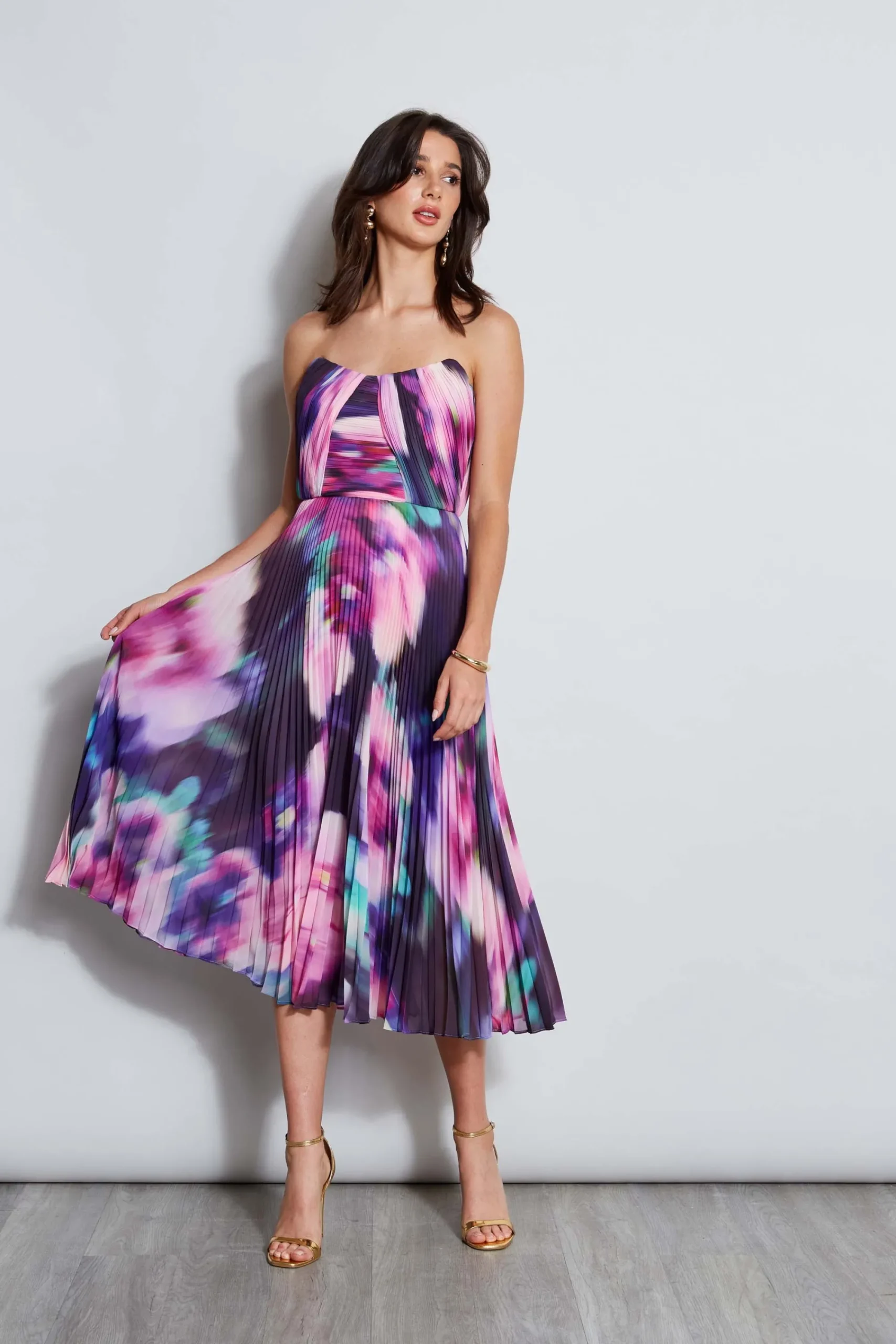 strapless_pleated_print_m_0.webp Elie Tahari Dresses & Jumpsuits | Sleeveless Dresses-Strapless Pleated Print Midi Dress