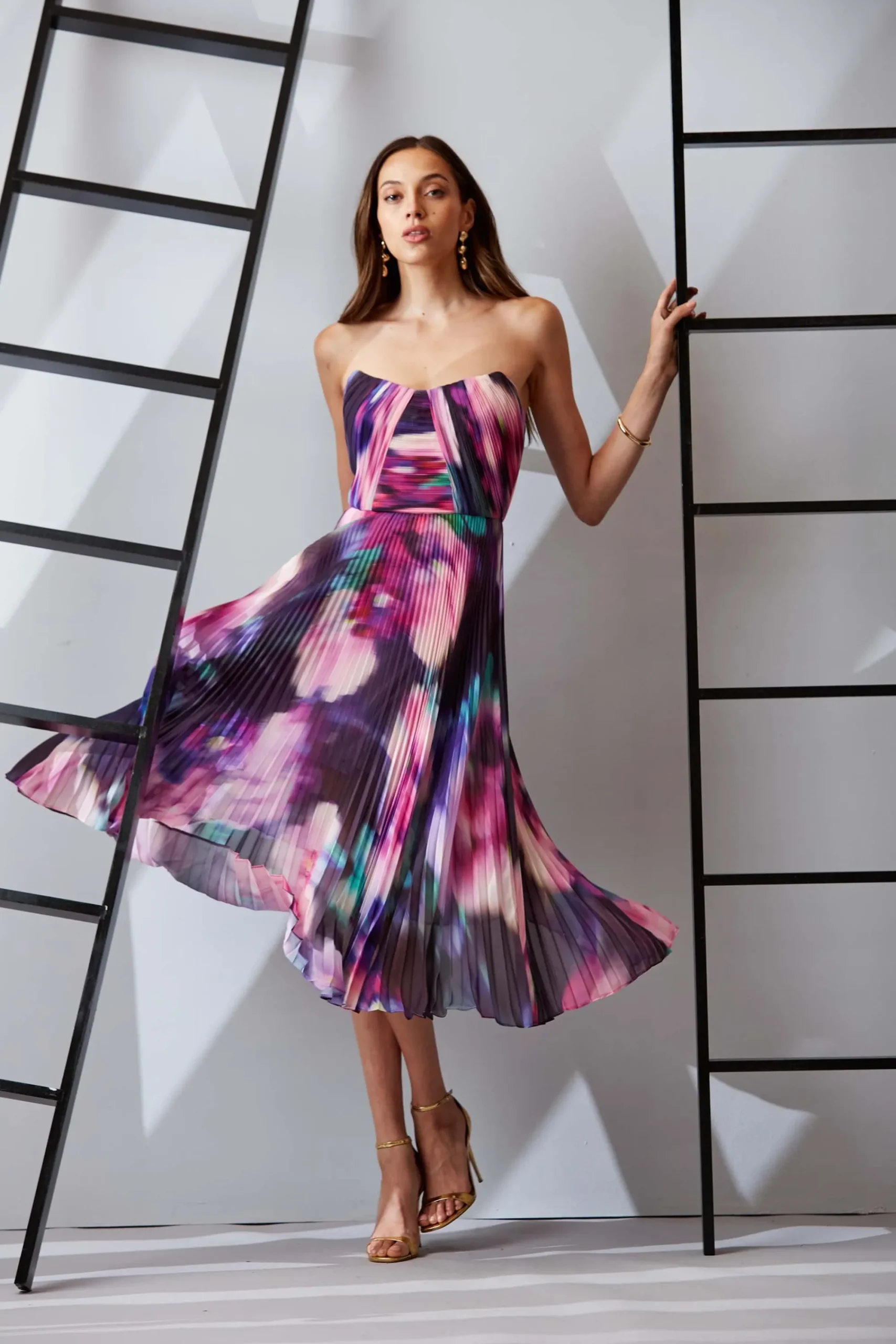 strapless_pleated_print_m_1.webp Elie Tahari Dresses & Jumpsuits | Sleeveless Dresses-Strapless Pleated Print Midi Dress
