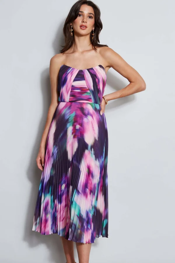 Elie Tahari Dresses & Jumpsuits | Sleeveless Dresses-Strapless Pleated Print Midi Dress