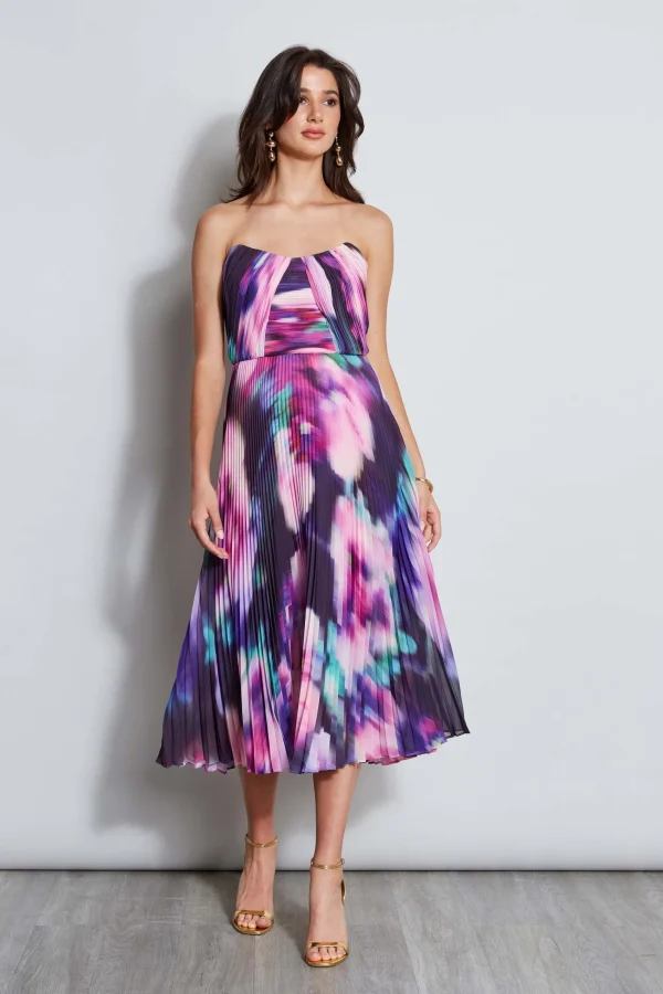 Elie Tahari Dresses & Jumpsuits | Sleeveless Dresses-Strapless Pleated Print Midi Dress
