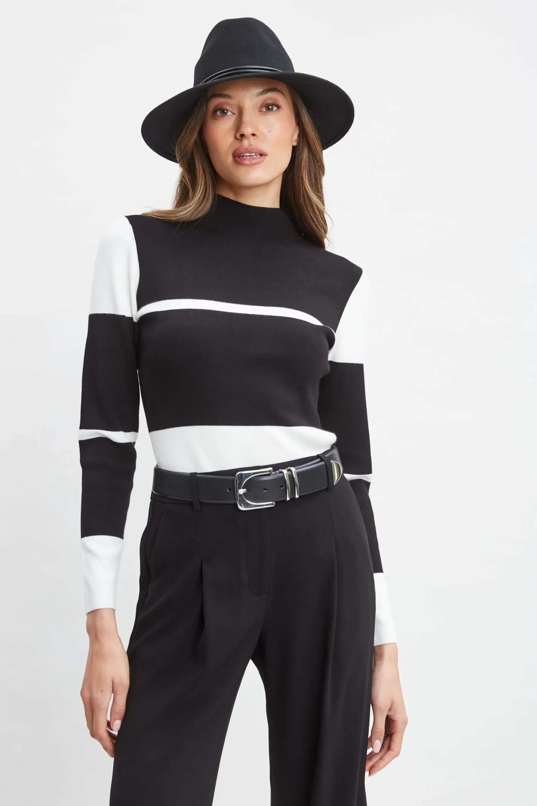 stripe_mock_neck_sweater_0.webp Elie Tahari Tops & Sweaters-Stripe Mock Neck Sweater