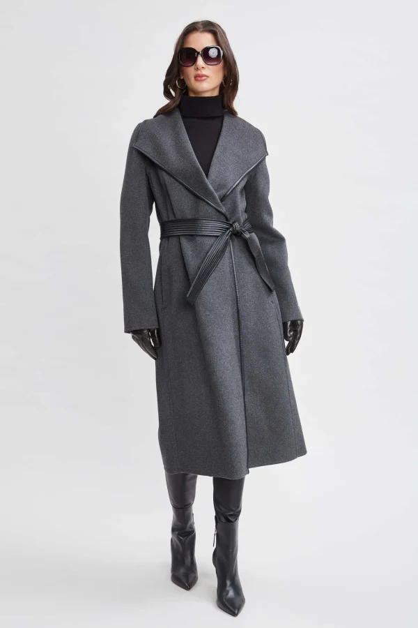 Elie Tahari Coats-Tahari Double Face Wool Vegan Leather Trim Coat
