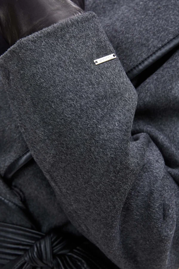 Elie Tahari Coats-Tahari Double Face Wool Vegan Leather Trim Coat