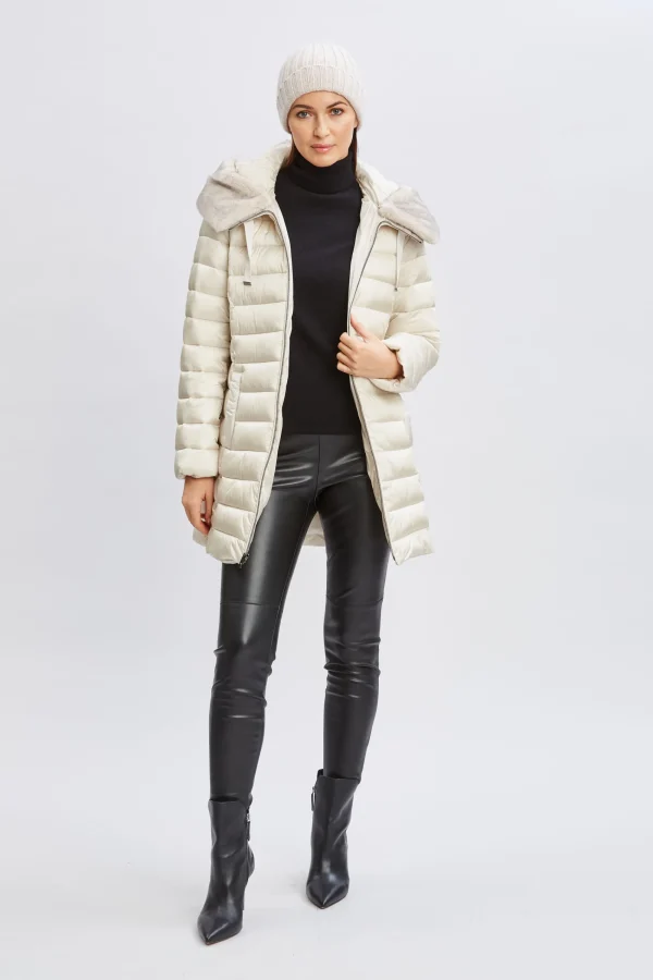 Elie Tahari Coats-Tahari Faux Fur Collar Puffer Coat